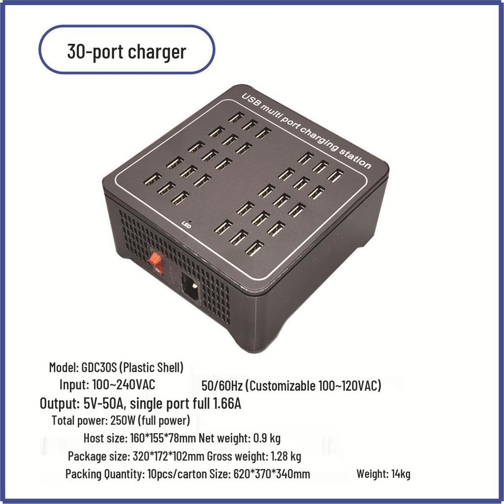 Многопортовое USB-зарядное устройство: 10-50 портов, 5 В, 120 В, регулируемая мощность