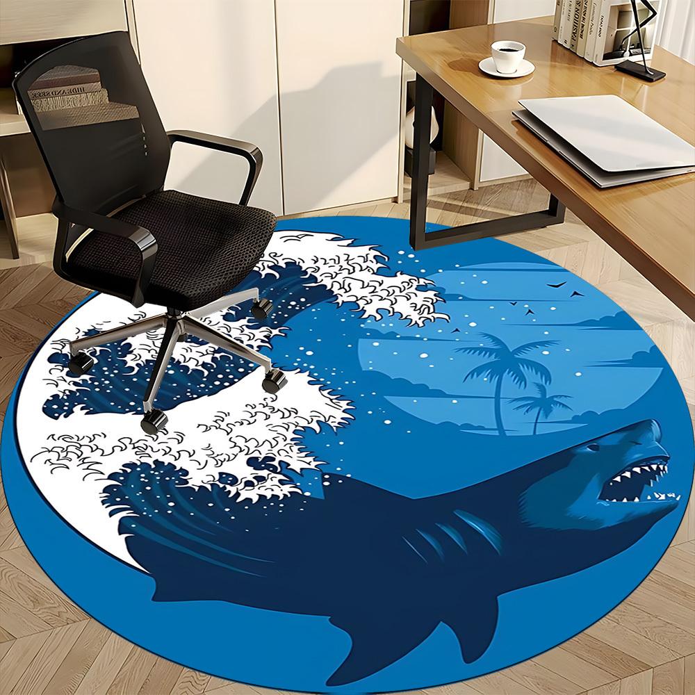 1PC Ocean Waves Office Round Area Rug, Mat Suitable For Office, Under Office Chairs Bedroom Living Room Home Decor, Room Deco
