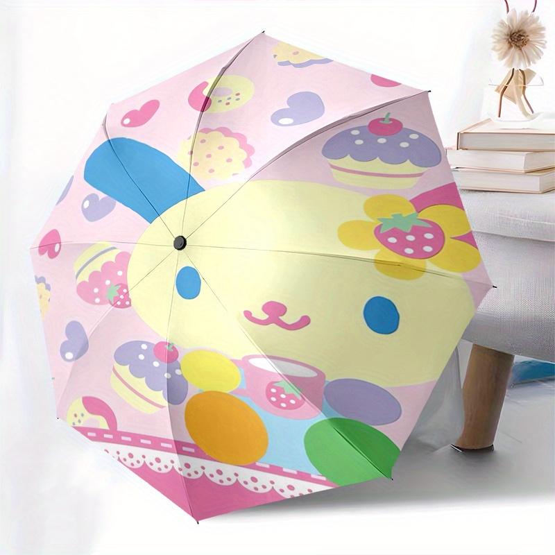 Usa ha na,Kawaii Automatic Folding Umbrella Simple 8 Rib Design, Bright Cartoon Pattern, Durable Iron Frame, Suitable For Travel, Outdoor, B