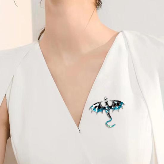 Vintage Oil-Dripping Flying Dragon Brooch Rhinestone Cartoon Enamel Animal Shape Hat