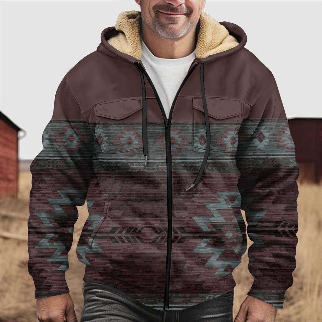 Мужская зимняя флисовая толстовка с капюшоном на молнии с накладным карманом, повседневная куртка