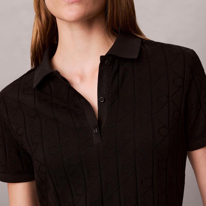 Calvin Klein Elegant Pattern Monogram Cotton Polo Dress Women Dresses 44D208G