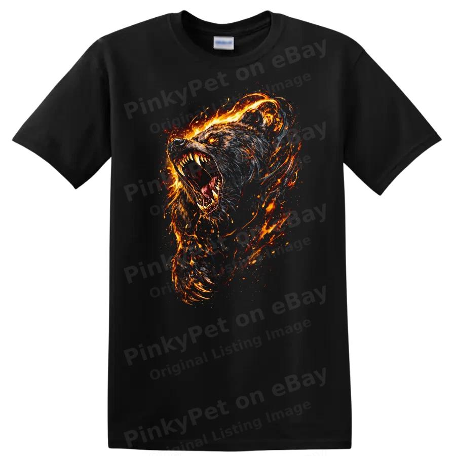 Fire Breathing Bear Head T Shirt Animal Graphic Tee Wild Nature Art Design