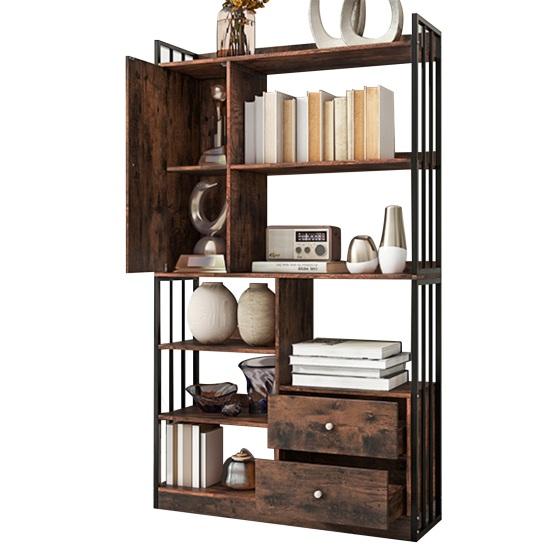 Bookcase, 6 Shelf Bookcase with Doors And Drawers Floor To Ceiling Bookcase, Industrial Bookcase, Steel Shelf,
