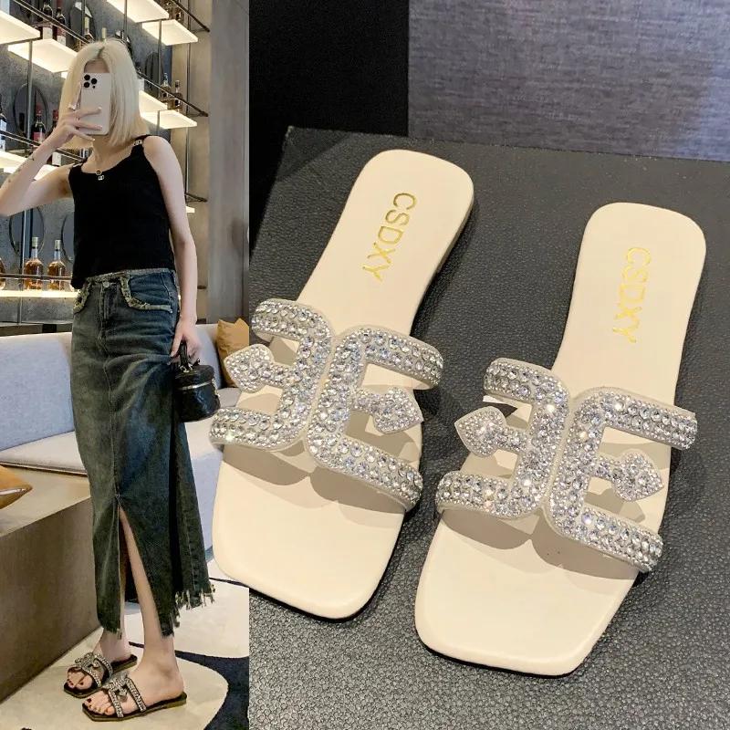 Fashion Women's Stylish Comfortable Rhinestone Embellished Slippers Women's Casual Flat Slippers