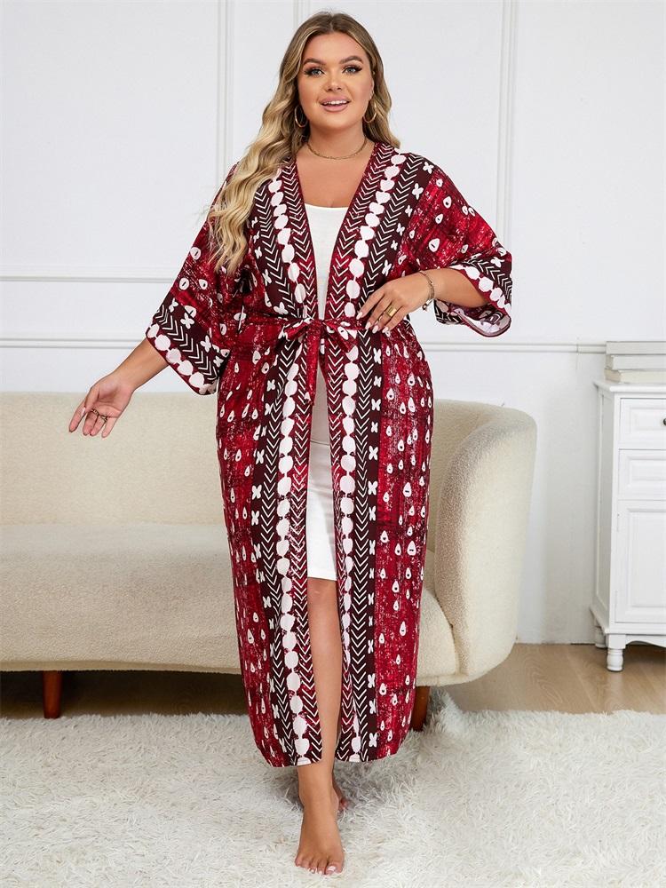 EDOLYNSA Красное женское свободное кимоно в горошек больших размеров, кардиган, богемный халат с принтом, купальник, дышащая пляжная одежда, туника Q1414
