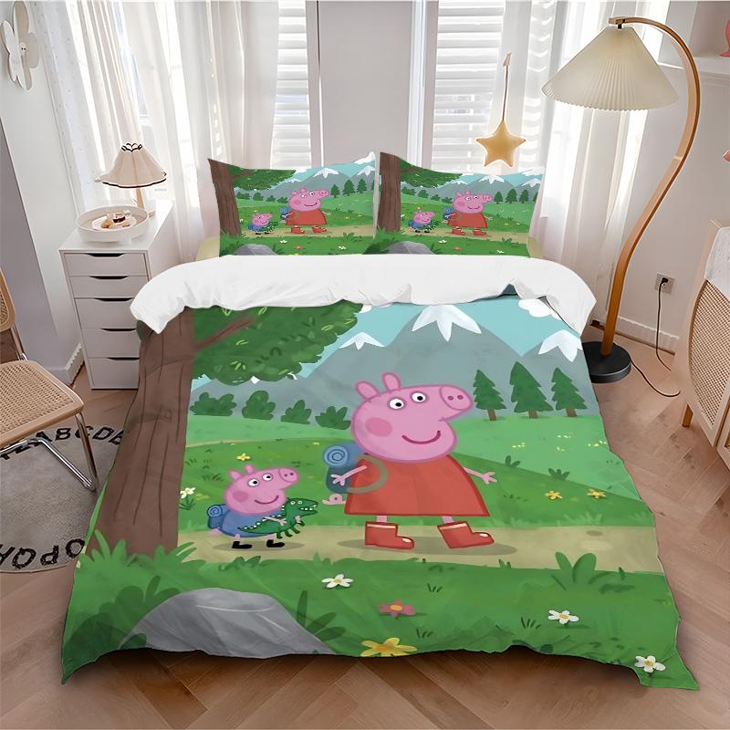Peppa Pig'S Adventure Print 3Pcs Bedding Setduvet Cover With 2 Bedropillowcase Home Birthday Gift