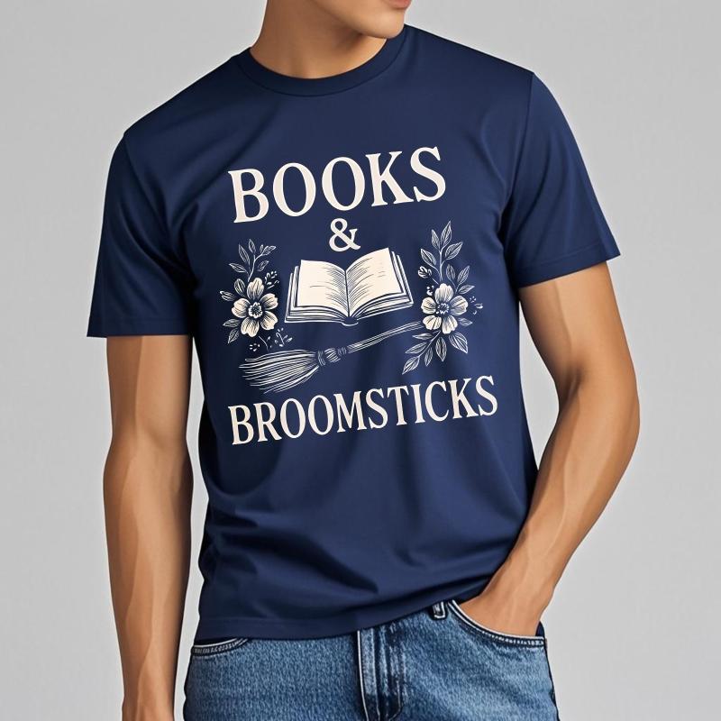fashion tshirt Street Wear Boys O Neck tshirt Books And Broomsticks With Flowers Comfort Unisex tops Minimalist teeshirt