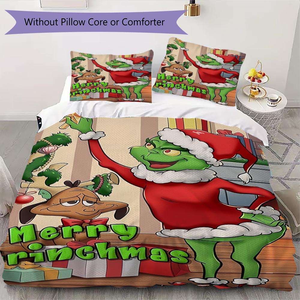 Merry Grinchmas Holiday Joy Threepiece Set Without Core 1 Duvet Cover 2 Pillowcase Without Core Duvet Cover And Pillowcase