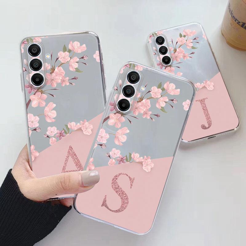 Для Samsung Galaxy M35 A06 A07 A17 A16 A56 A55 M55 5G Буквы Розовые Цветы Модный Чехол для Телефона Мягкий Силикон Fundas Прозрачный