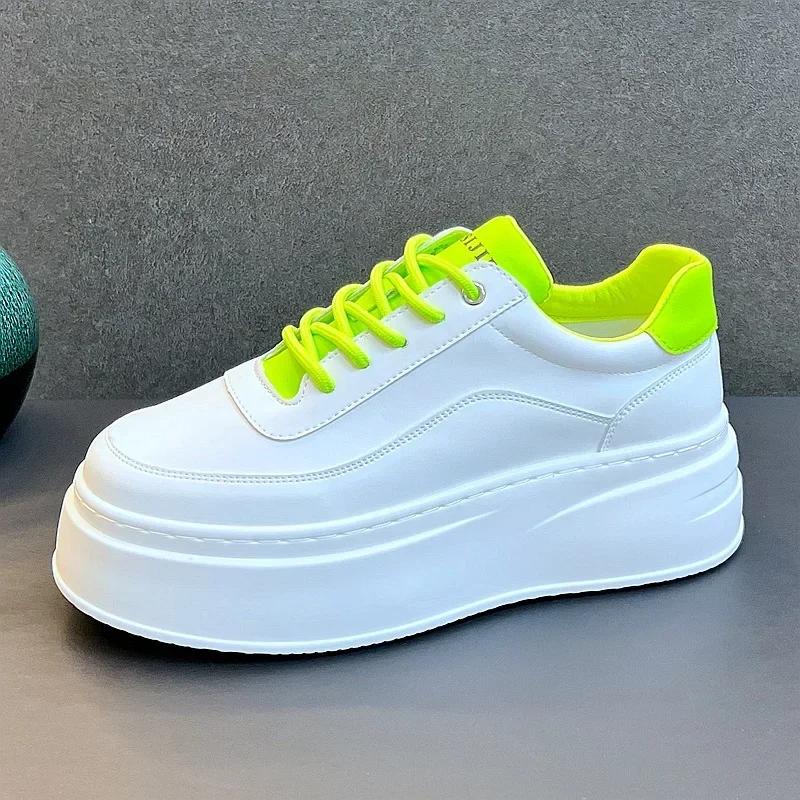 Fashion White Men's Height Increasing Shoes  Fashion Breathable Thick Soled Flat Shoes Trend Versatile Casual Board Shoes