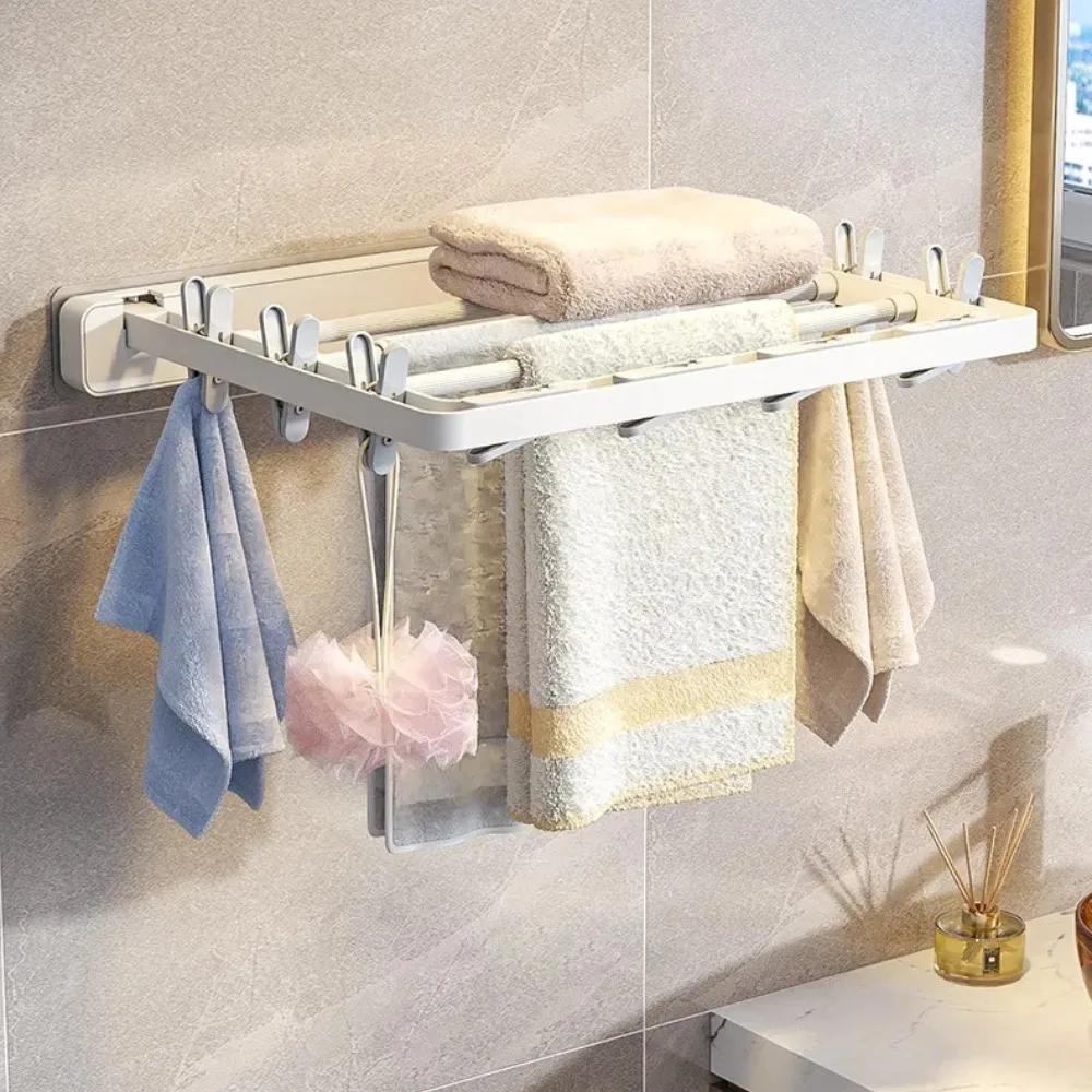 Folding Drying Rack Wall Mounted Space Saving Drying Clip Bathroom Non Perforated Towel Sock Stand Household Balcony Accessory