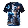 Comfortable Soft Cute Cat Summer Short Sleeved T-shirt 3D Printed Round Neck Casual Sports Men's Women's T-shirt