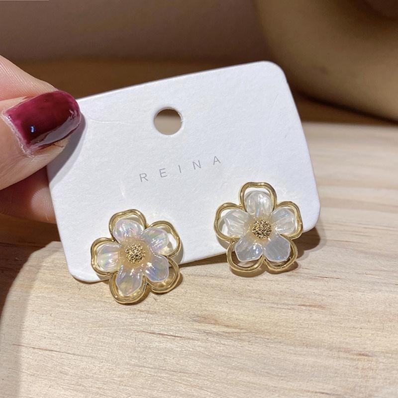 Простые белые серьги-гвоздики с цветком для женщин Brincos Feminino, модные украшения со стразами, подарок девушке
