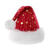 Golden Star Santa Hat Red Christmas Hat with White Fluffy Pompom Fuzzy Xmas Hat for Festive Gathering Christmas New Year Party