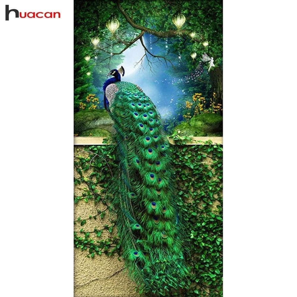 HUACAN Diamond Mosaic Animals Picture Of Rhinestone Full Drill Round DIY Embroidery Diamond Painting Peacock