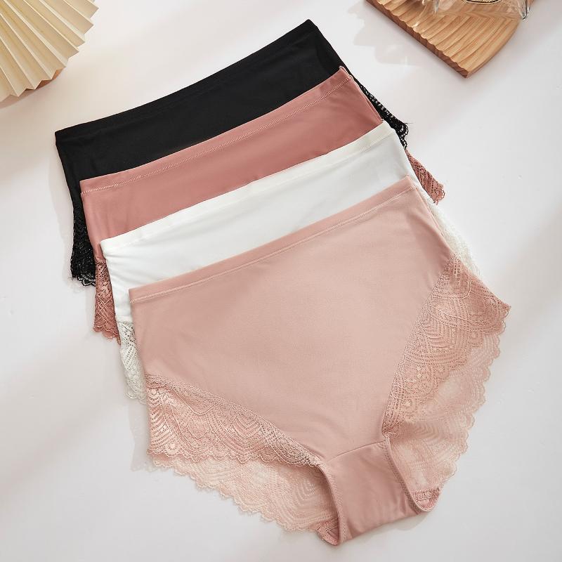 Women's Lace Stitching Seamless Panties High Waist Large Size Briefs Hip Lifting Underwear M-2XL