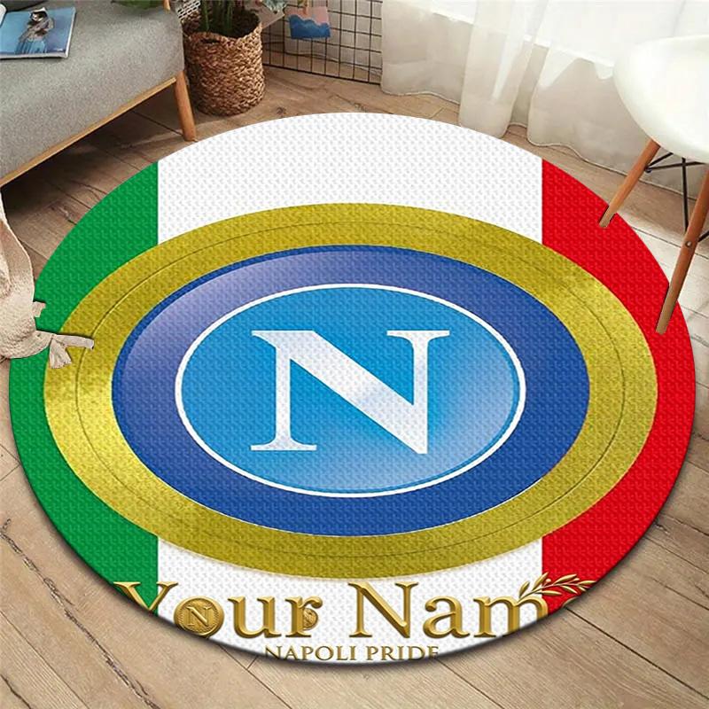 Napoli Crest Custom Name Round Area Rug Carpet Rug For Living Room Bedroom Sofa Playroom Decor Nonslip Floor Mat