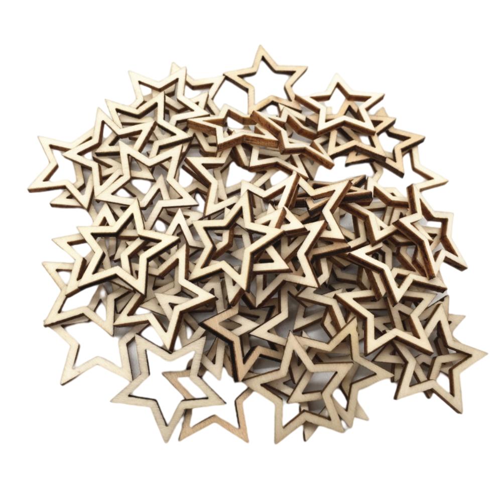 100 Pieces Wooden Hollow Star Decoration Wooden Discs Embellishments Craft Making DIY for Wedding