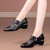 Мягкая кожа острый носок толстый каблук маленькие кожаные туфли 2025 осень новинка глубокий вырез боковая молния универсальные модные и удобные клиновидный каблук кожа