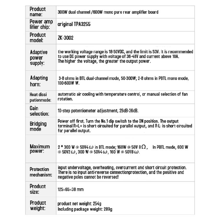 Плата цифрового усилителя ZK-3002 300 Вт x 2 Стереоусилитель Плата Чип TPA3255 со встроенным охлаждающим вентилятором для отвода тепла