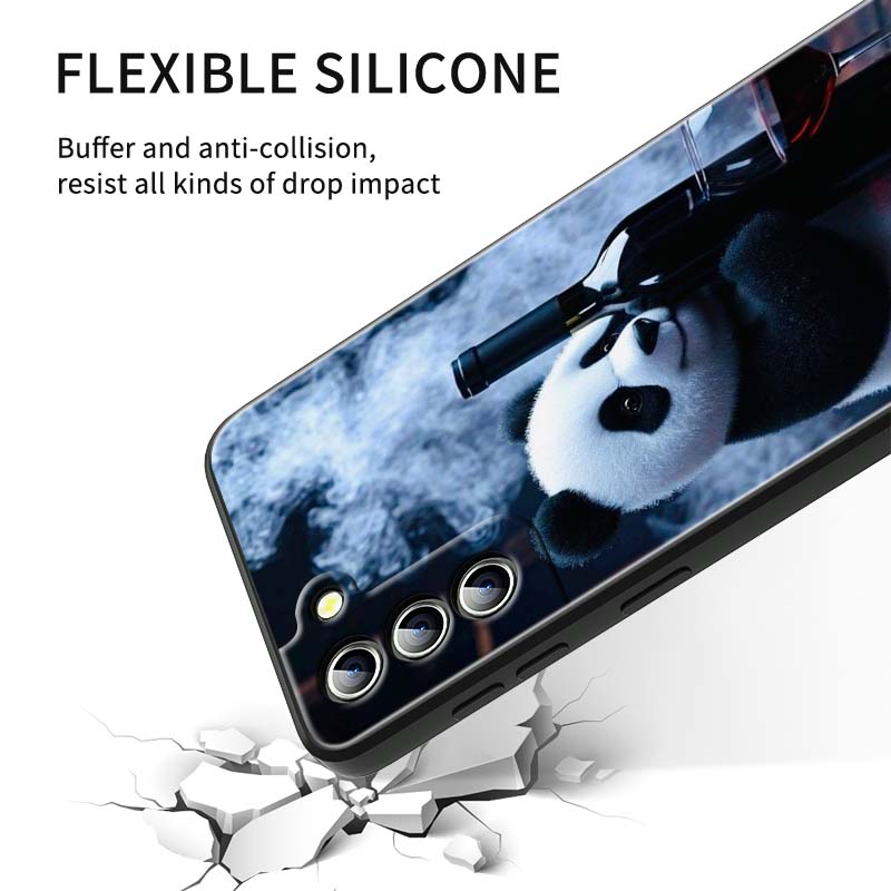 Мультяшный аниме-панда, милый чехол для телефона Samsung Galaxy S26 S25 S24 S23 S22 S21 S20 Ultra Plus FE 5G, черный, мягкий ТПУ
