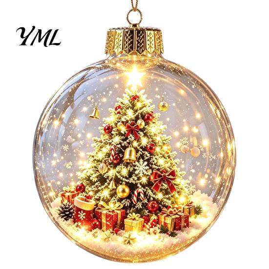 Hanging Ornaments for Tree Lighted Christmas Ball Ornaments, 3D Miniature Scene with Warm LED Indoor Party Supplies Light, Clear Acrylic Bauble