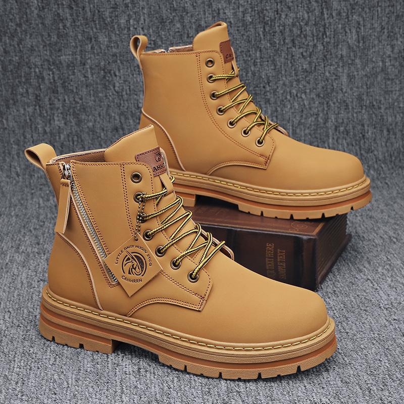 Rhubarb boots new autumn and winter British style high-top boots cotton tooling short boots fluff zipper Martin boots men