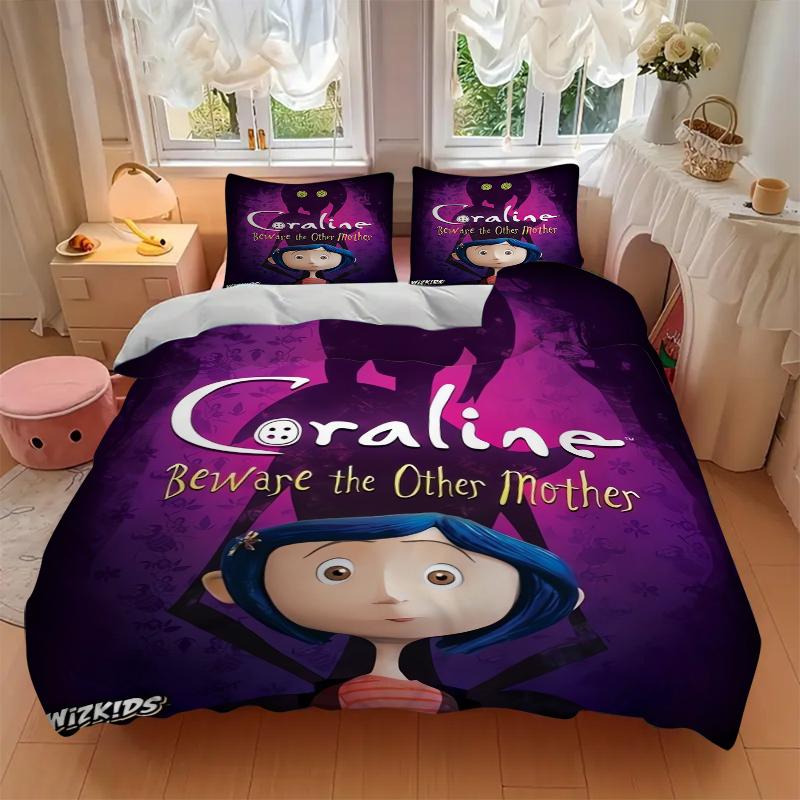 3Pcs Coraline'S Otherworldly Adventure Bedding Set Soft Fabric Duvet Cover Pillowcases Christmas Xmas Halloween Gift 1 Duvet Cover 2 Pillowcase E