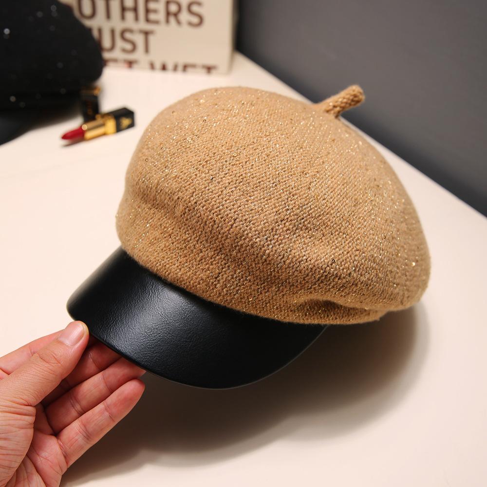 Fashion versatile small fragrant style sequined beret children autumn and winter outdoor travel thermal hat Korean casual painter hat