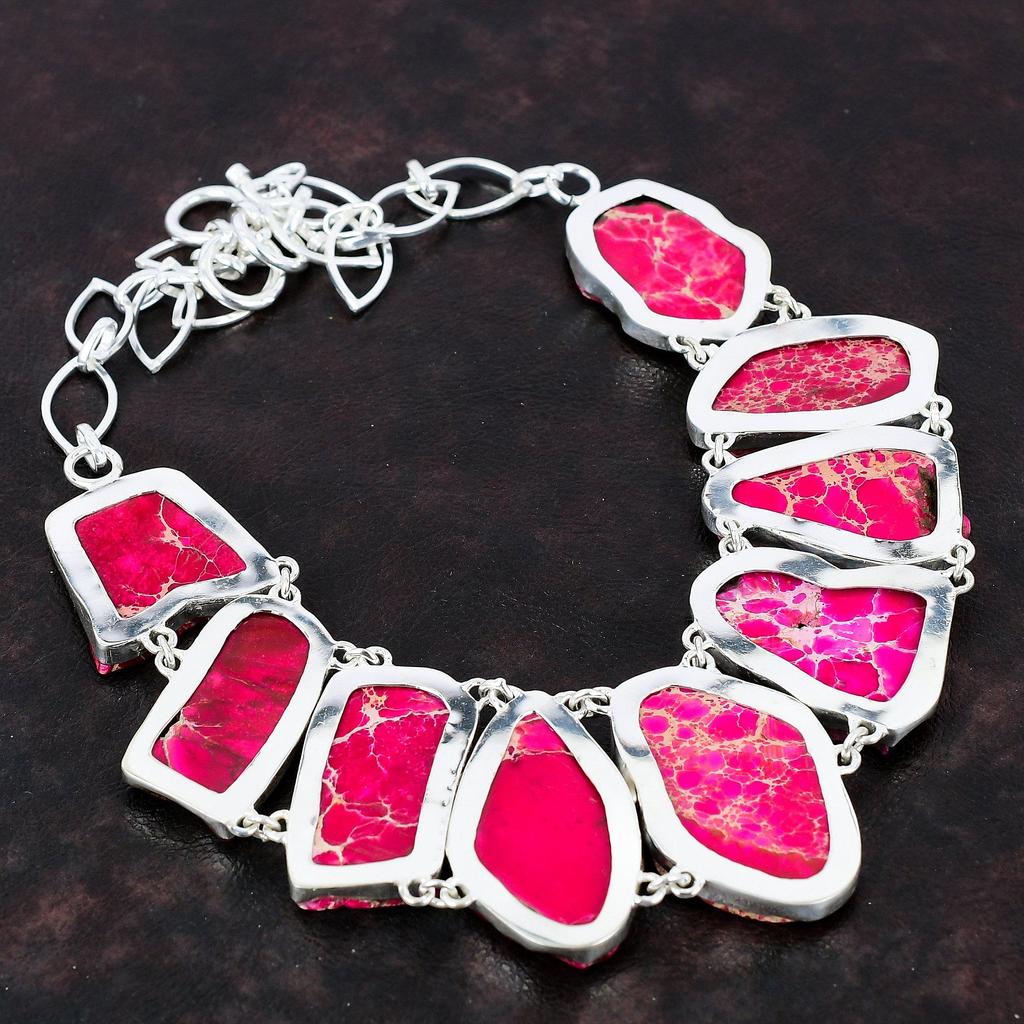 Ожерелье из яшмы с розовым морским осадком, ожерелье ручной работы из натурального драгоценного камня, ожерелье из стерлингового серебра 925 пробы, регулируемое ожерелье-цепочка, подарок для матери