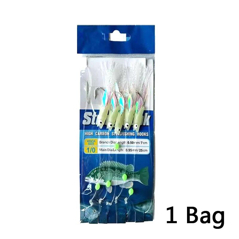 5/25 шт. Морские оснастки Sabiki String Hooks с мягкой приманкой-креветкой, светящаяся бусина, леска для ночной рыбалки, берег, скалы, соленая вода 260319