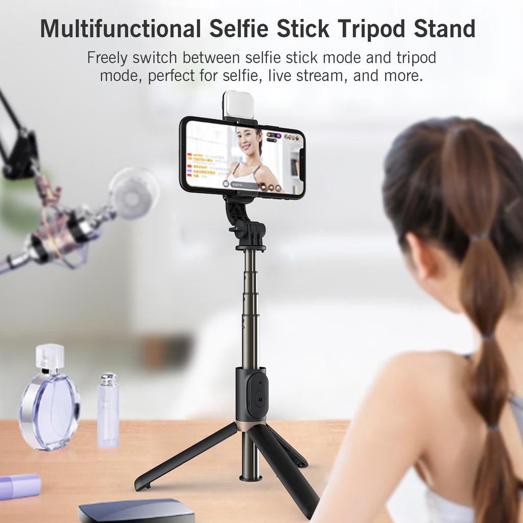 Aluminum Alloy Wireless BT Remote Control Selfie Stick Multifunctional Portable Tripod Stand with
