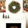 24 Inch Christmas Norfolk Pine Wreath for Front Door Artificial Greenery Cedar Wreath with Red Berry for Farmhouse Indoor Outdoor