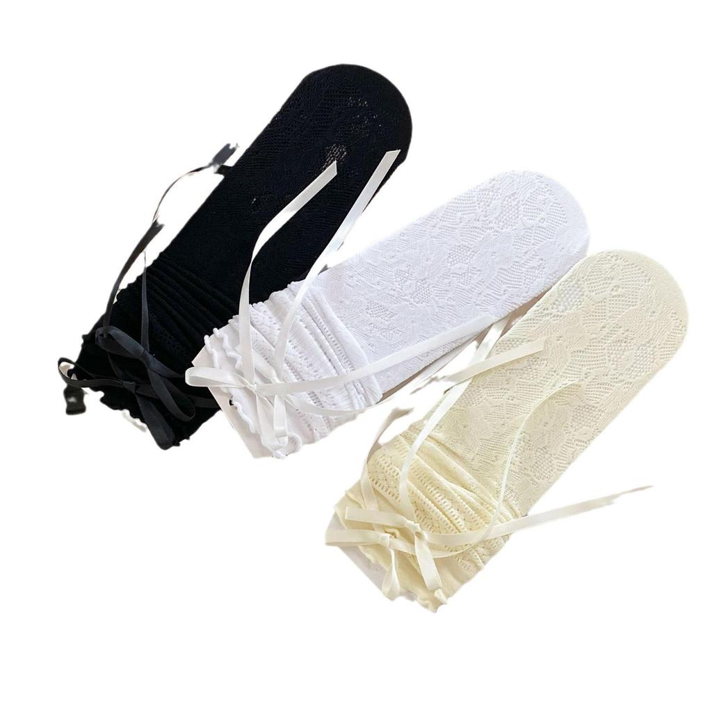 Летние тонкие носки JK с деревянными ушками и кружевной кромкой — дышащий полый стиль для девочек