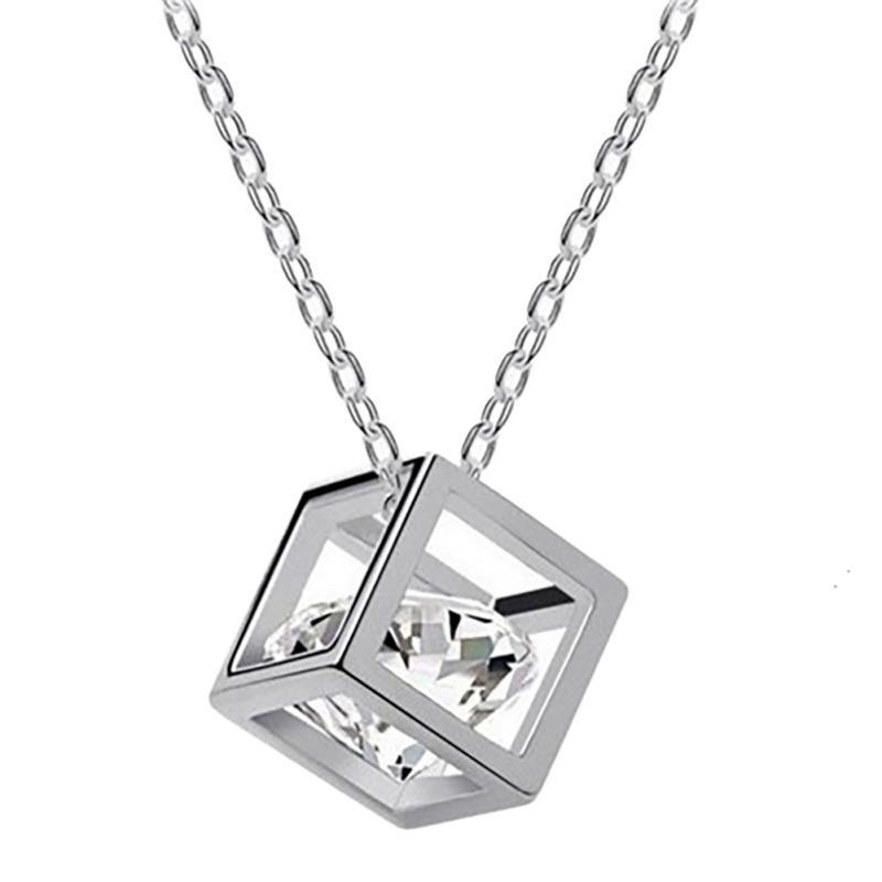Zircon Crystal Cube Pendant Necklace Novel Chic Simple Wild Women Necklace