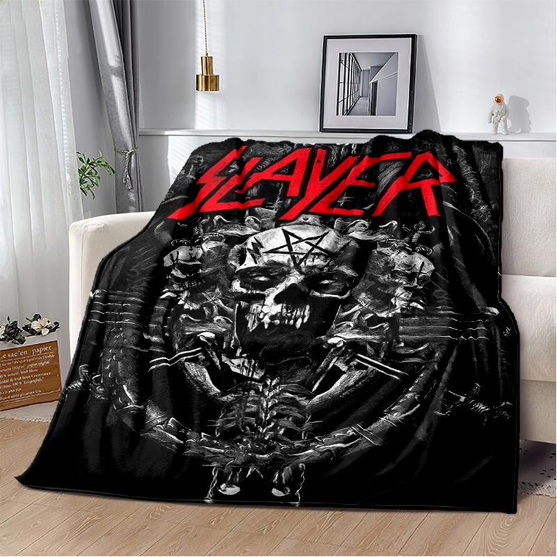 3D ретро одеяло с изображением логотипа группы Slayer, тяжелый металл, рок, мягкое плед-покрывало для дома, спальни, кровати, дивана, дорожное покрытие, подарок для ребенка