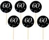 Toppers 60th Birthday Black Background White Lettering 6 pcs