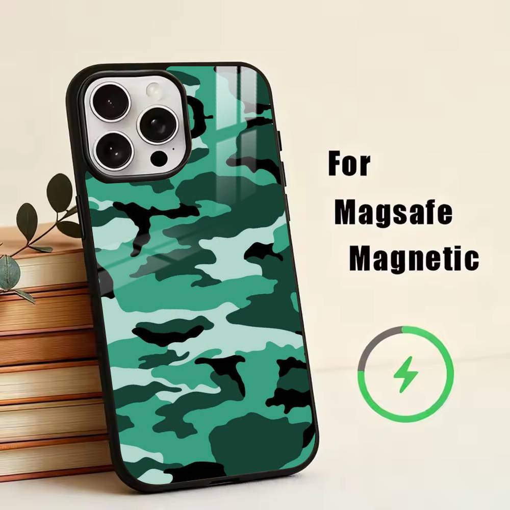 Модный чехол для телефона с камуфляжем C для iPhone 17, 16, 15, 14, 13, 12, 11 Plus, Pro, магнитный для беспроводной зарядки Magsafe