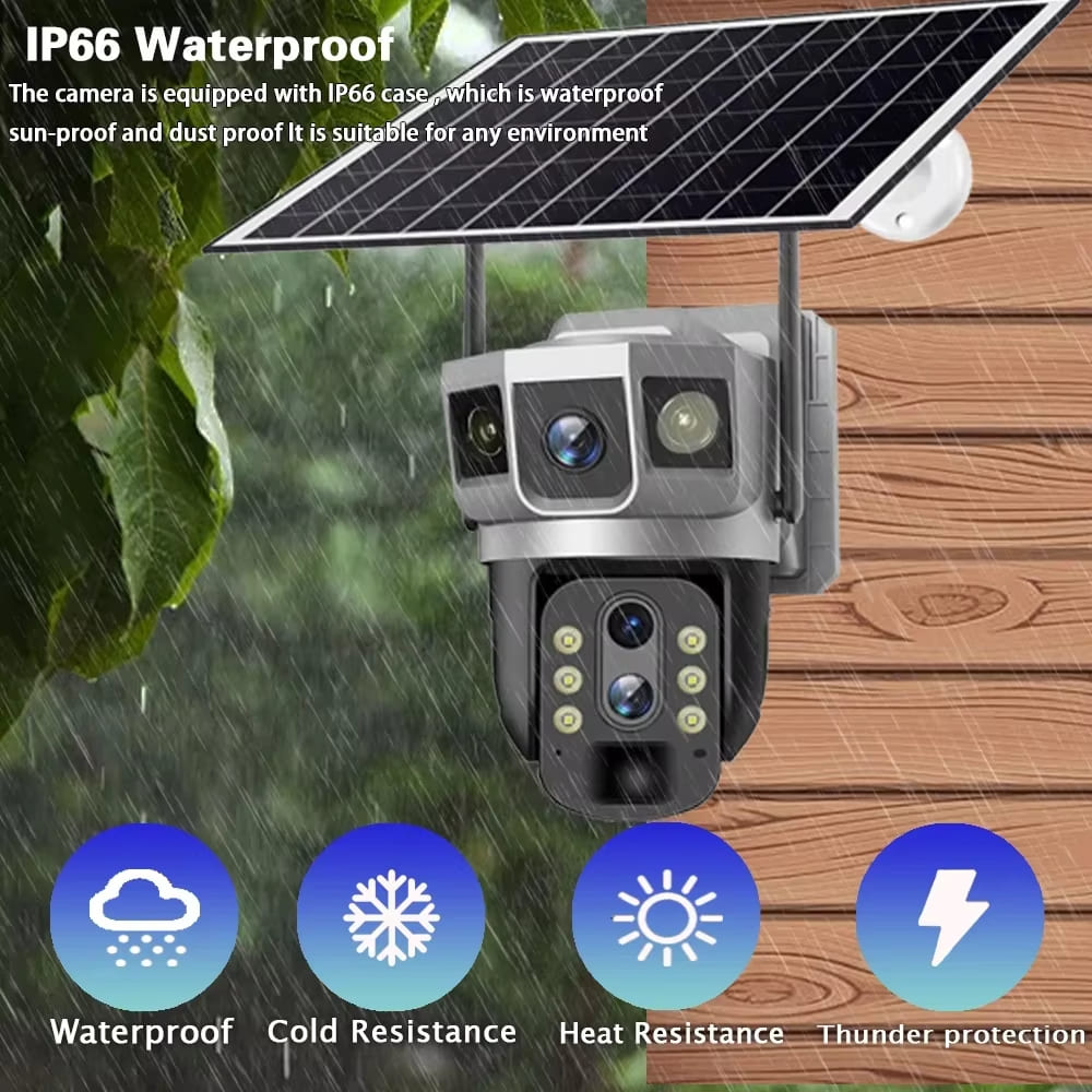 12MP 3 Lens 4G Solar Camera SIM Card Network 10X Zoom Smart Home Securiry Protection 6K Night Vision IP Video Surveillance CCTV Cameras