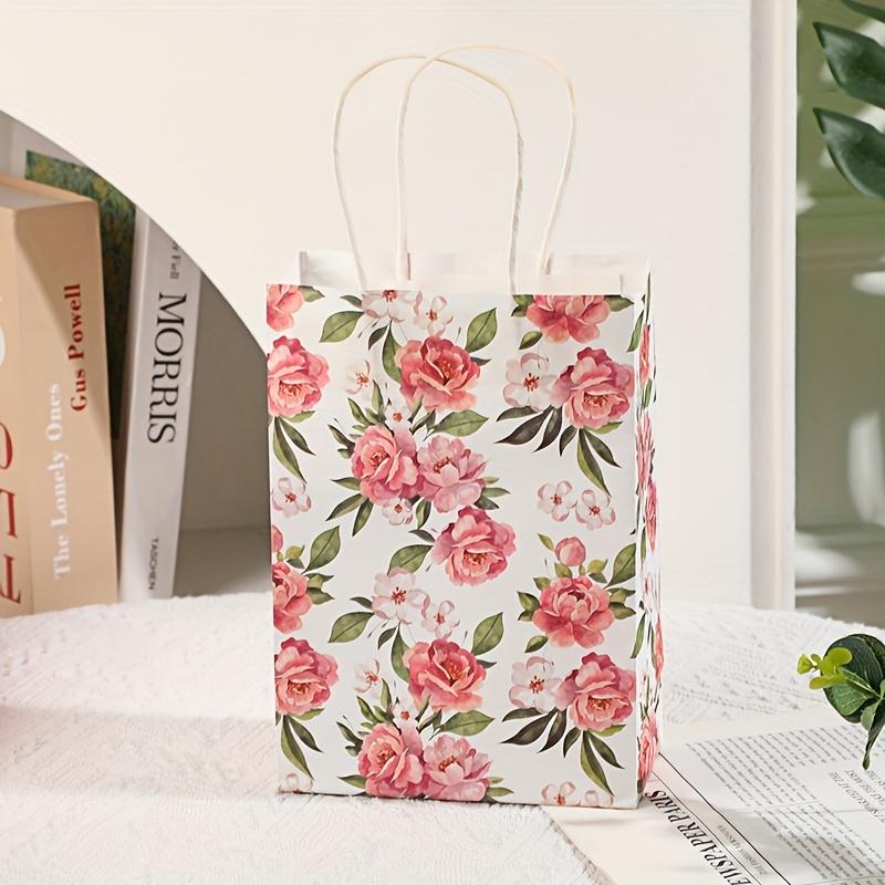 5pcs Flower Pattern Gift Bag Pink Carnation Happy Mother's Day Gift Handbag and Rose Foil Balloon Party Supplies