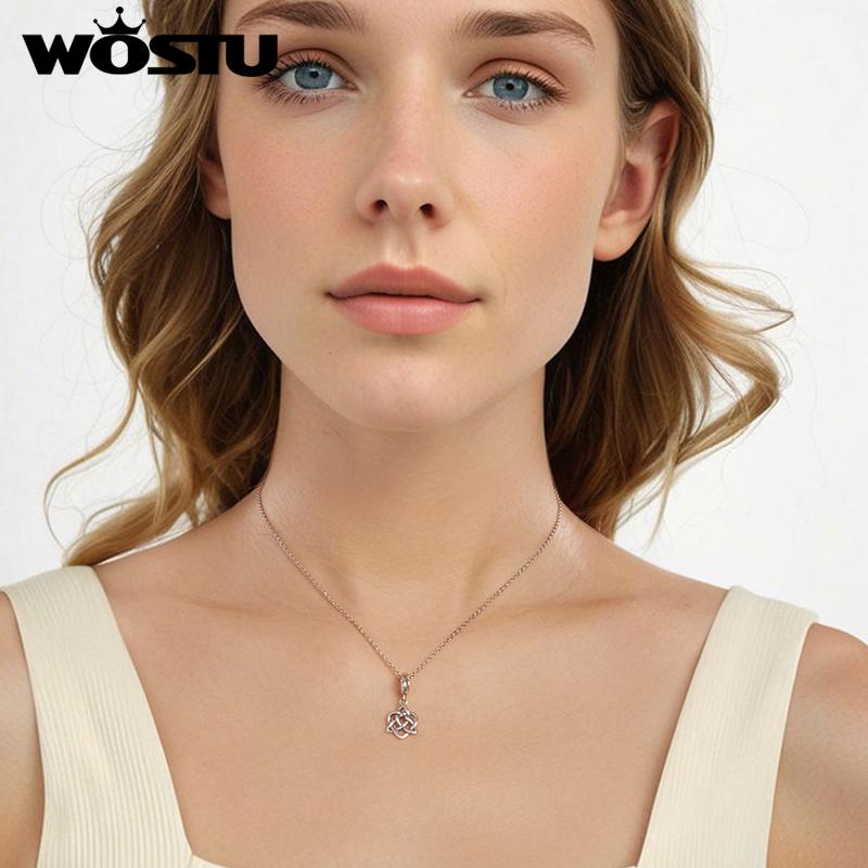 WOSTU 925 Silver Hollow Celtic Knot Charms Snake Pendant Oxidized Love Beads Fit Bracelet DIY Necklace Jewelry