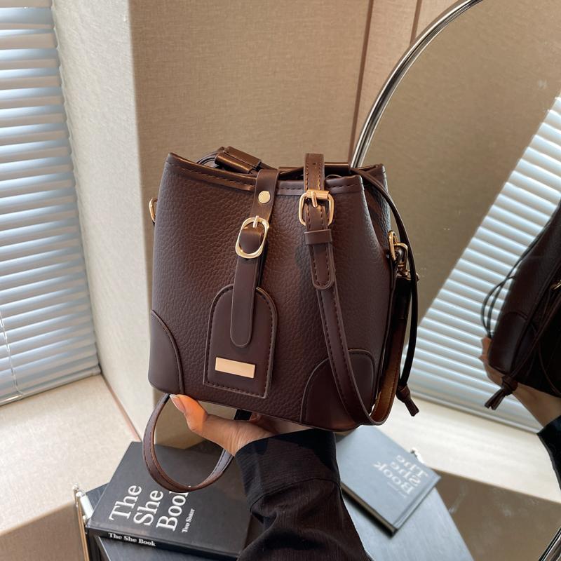 Осенняя винтажная сумка-ведро для женщин, высококачественные текстурированные сумки через плечо с завязками, женская повседневная сумка для поездок на работу