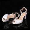 Summer Luxury Pearl Peep Toe Thick Heeled Women Gladiator Sandals Beaded High Heels Wedding Banquet Prom Shoes Sandalias