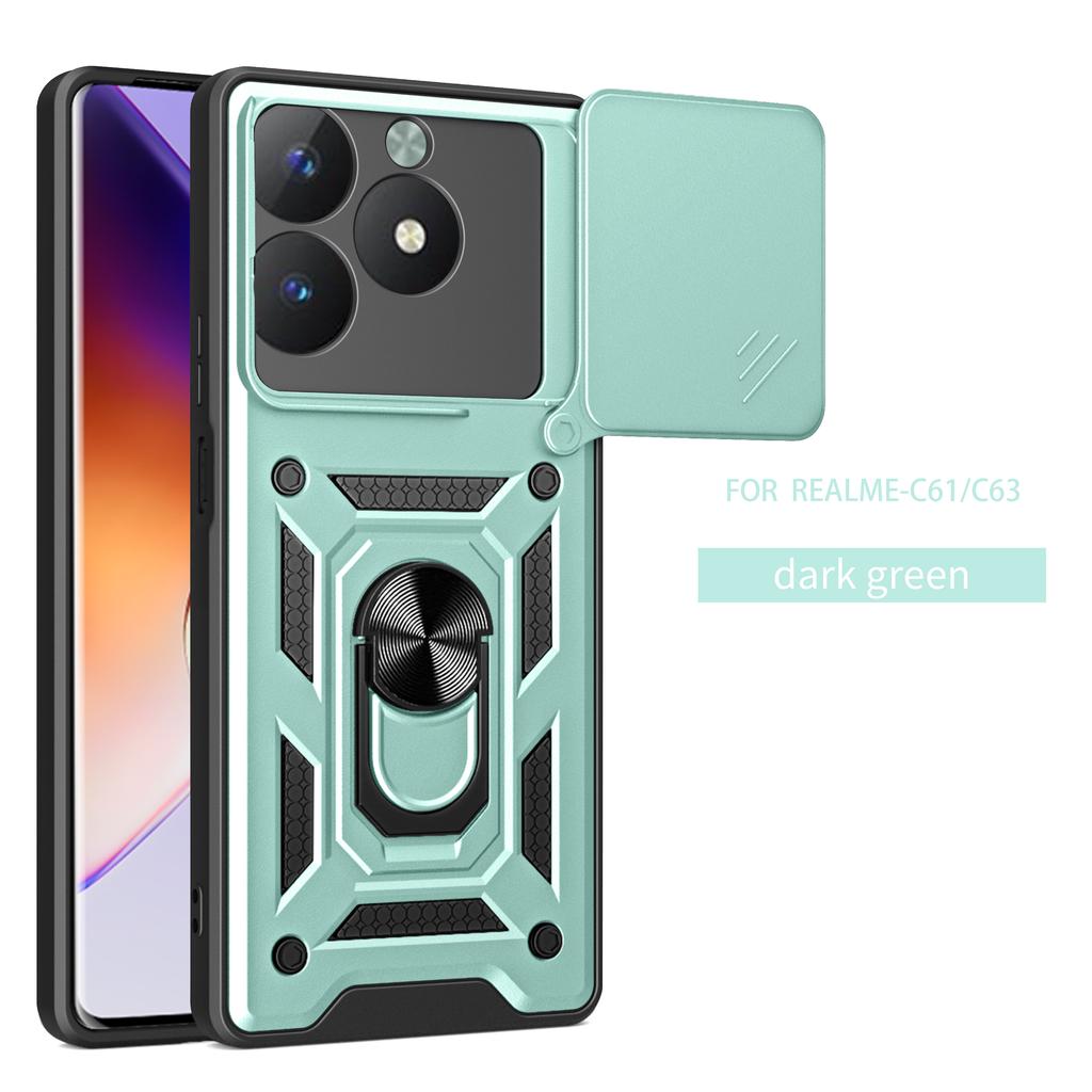 Чехол для Realme C61 Чехол для Realme C63 Чехлы для Realme C63 4G Магнитное кольцо-держатель Бронированный чехол для телефона Защита камеры сдвижной Задняя крышка