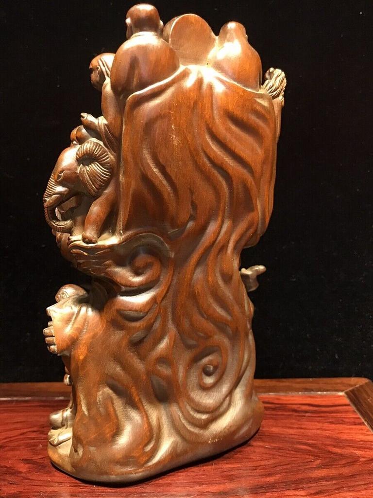 Vintage Antique Wooden Buddha Statue Wood Carved Arhat 18 Buddhist Saints Decor