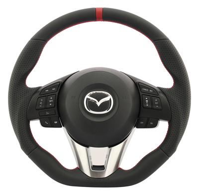 Оригинальный руль KENSTYLE MA08 для Mazda Axela (Серия BM/BY) 2013/11-2016/6, Черная кожа с красной строчкой (Красная строчка), Вся кожа наппа