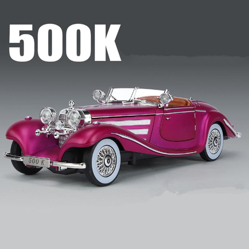 1:24 1936 Бенц 500К Литой Модель Автомобиля Металлическая Литая Игрушка Классический Транспорт Модель Автомобиля Симуляция Звука и Света Коллекция Подарок для Детей