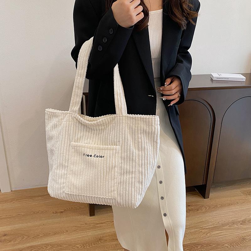 Autumn and Winter Large Capacity Women Shoulder Bag For Daily Used Corduroy Casual Tote Bags Ladies Commuting Handbags