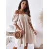 Short White Sweet off-Shoulder Collar Elastic and Waisted Ruched A- line Short Sleeve Dress Girl's Dress Dress